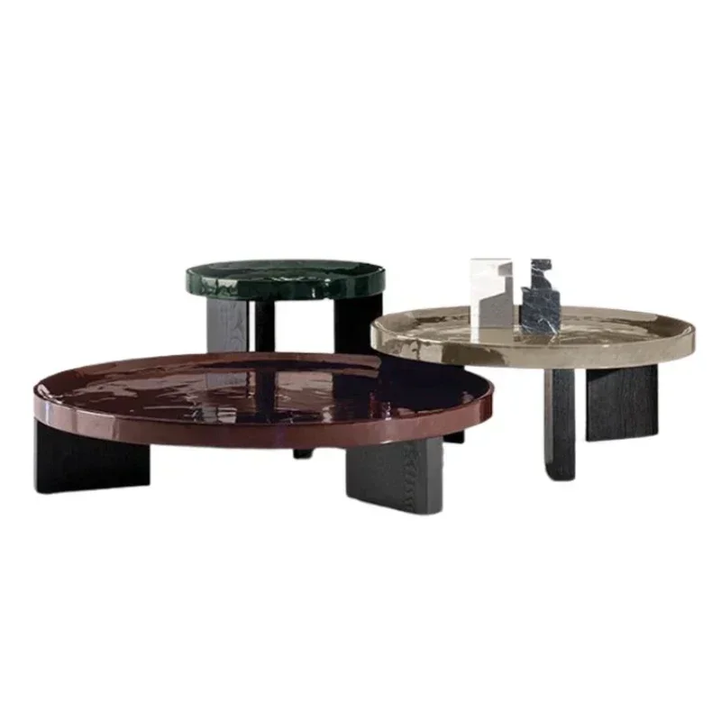 Room Solid Wood Tea Table Designer Sample Room Solid Color Highlight Paint Height round Tea Table Combination