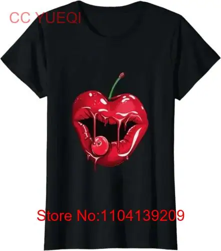 Red Lips Cherry Mouth Cherries Lipstick T Shirt Black s long or short sleeves