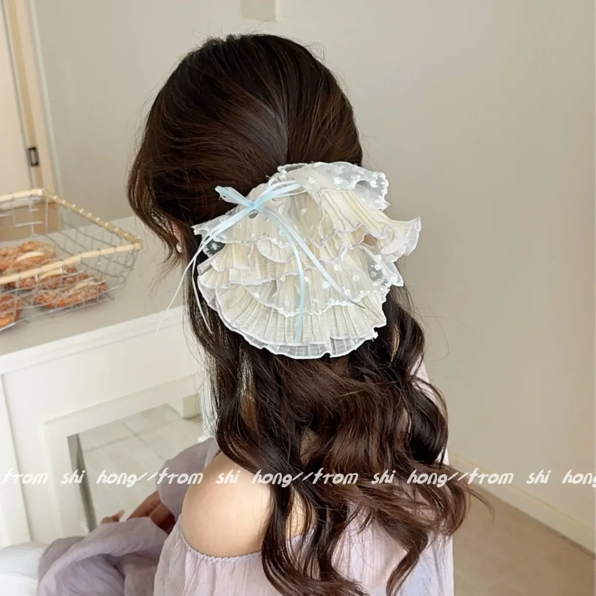 2025 Mädchen süße Polka Dot Spitze Rock Haarband Stirnband übergroße Mesh Dickdarm Ring Licht Luxus Mode Haar Seil Frau