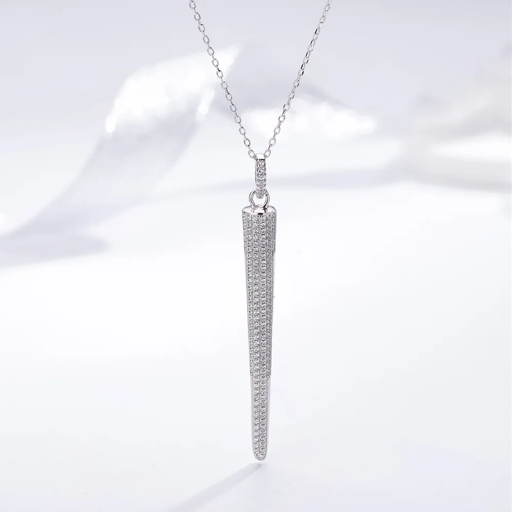 Fashion Versatile Micro Inlaid Diamond Conical Long Pendant S925 Silver Necklace Women's Collar Chain Europe and America