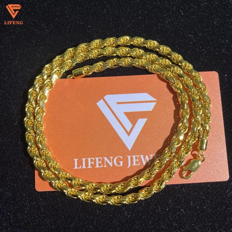 Lifeng Jewelry 5mm Hip Hop Punk Gold Color Necklaces 925 Sterling Silver Swag Twist Rope Chain Necklace for Women Me