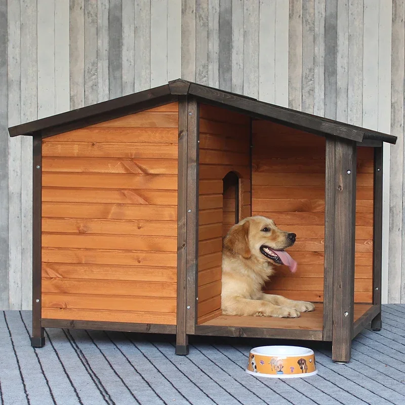 Outdoor Indoor Solid Wood Dog House Anti-Corrosion Rain-Proof LargeMedium and Small Kennel Dog House Removable Washable Villa