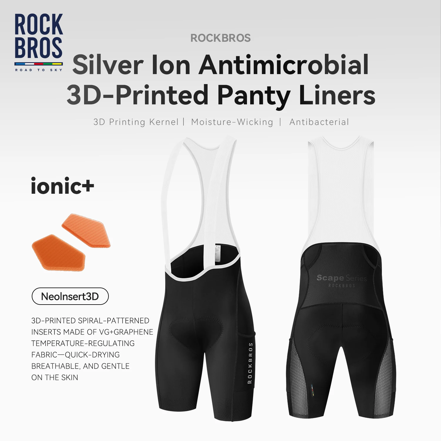 ROCKBROS ROAD TO SKY Men's Cycling Bib Shorts 3D Printed Shock-Absorbing Pad Bike Shorts High Stretch Quick Dry Bike Bib Shorts