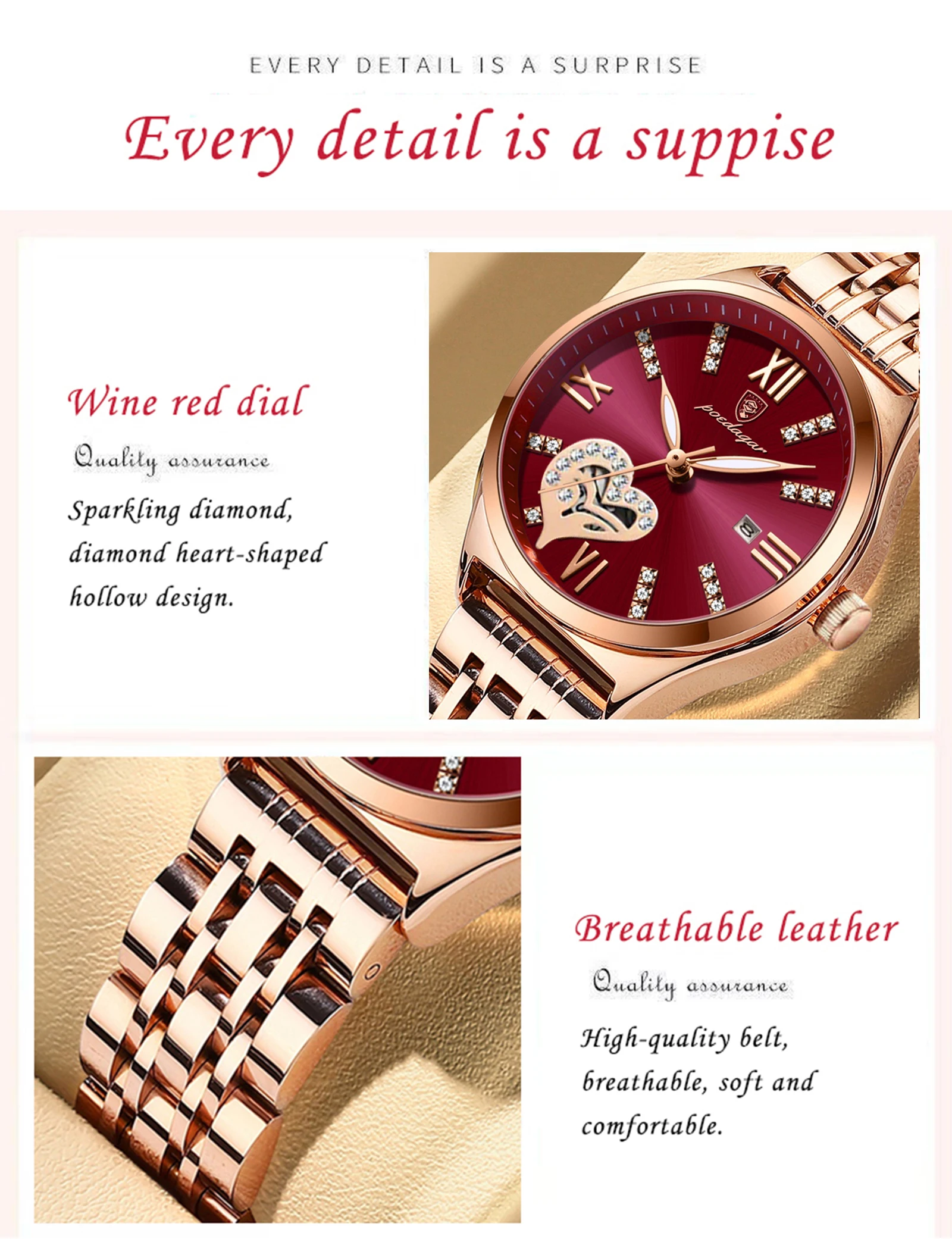 POEDAGAR Luxus Uhren Für Frauen Wasserdicht Leucht Datum Edelstahl Frau Uhr Elegante Mode Quarz Damen Armbanduhr – Detail 9