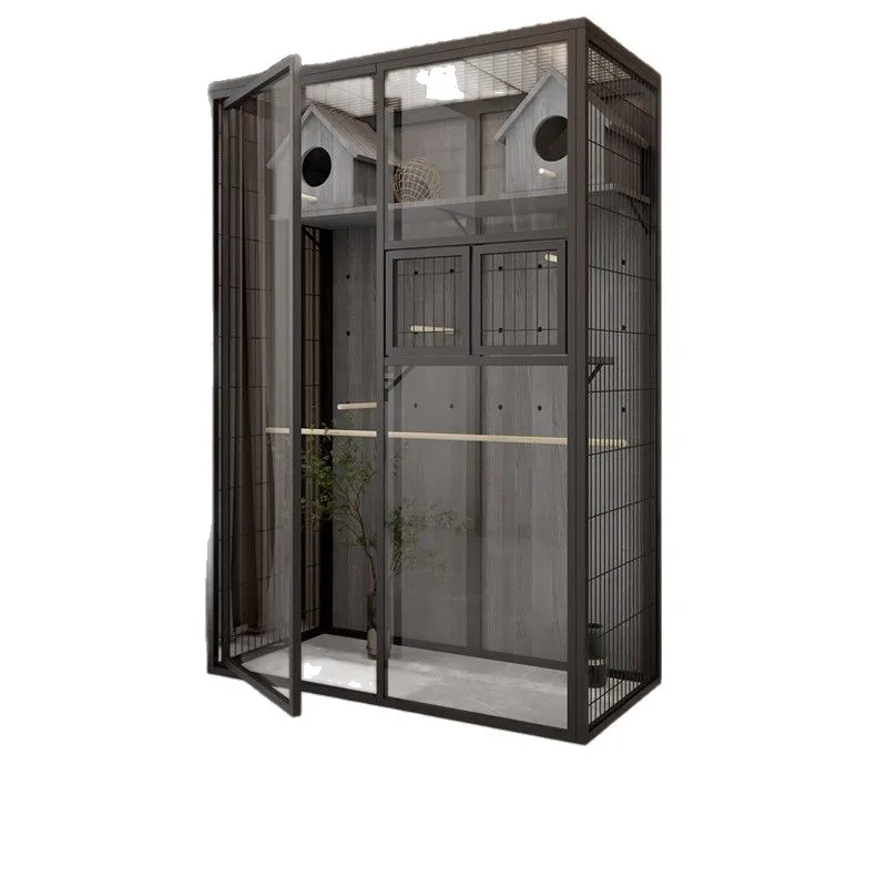 Panoramic Parrot Bird Cage Villa Large Luxury Solid Wood Household Bird Cage Ecological Transparent Splash-proof Bird Villa