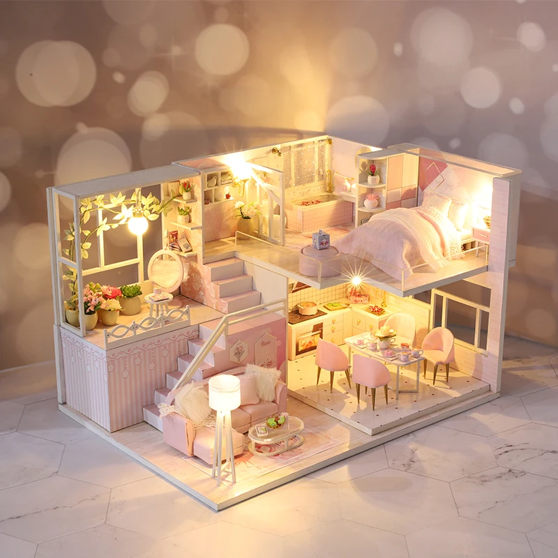 Case per bambole in legno fai-da-te kit da costruzione in miniatura principessa Casa con mobili Casa delle bambole a Led per regali di compleanno per ragazze