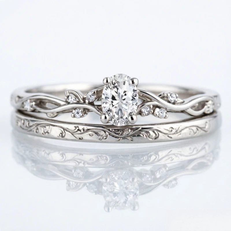 Elegante, zarte synthetische Zirkonia-Ringsets in Rankenform für Damen – luxuriöses Schmuck-Accessoire für Hochzeit und Verlobung