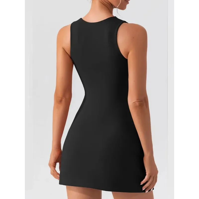 Summer Elegant Solid Color Simple Square Neck Sleeveless Short Dressest New Fashion Versatile Casual Women's Slim Basics Dress - view 5
