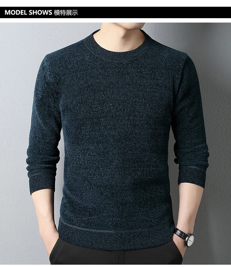 High Quality Woolen Sweater Men's 100% Pure Wool Thickened Warm Semi-turtleneck Round Neck Winter Knit Base Pullover Men's Top