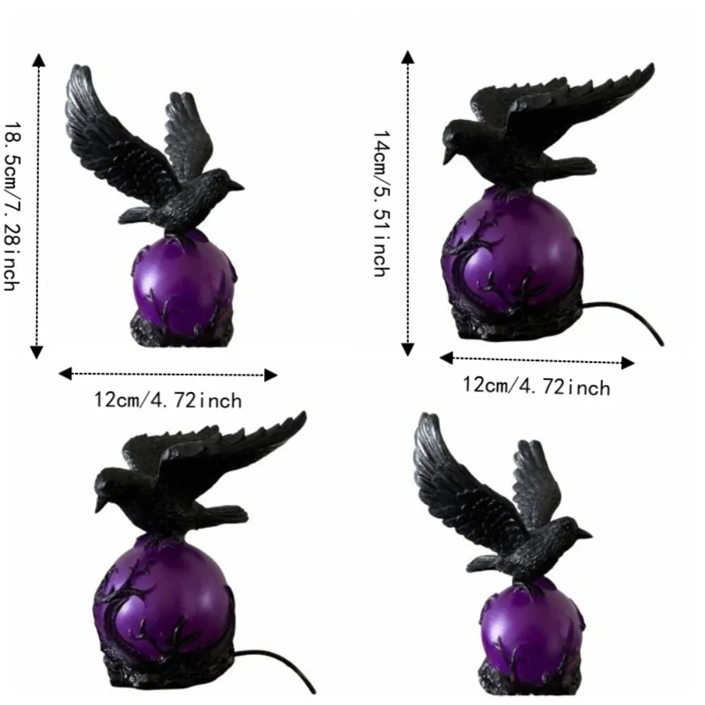 Scary Ornaments Desktop Ornaments Gothic LED Lamp Creative Halloween Bird Sculptures Decoration Raven Statues Home Decor