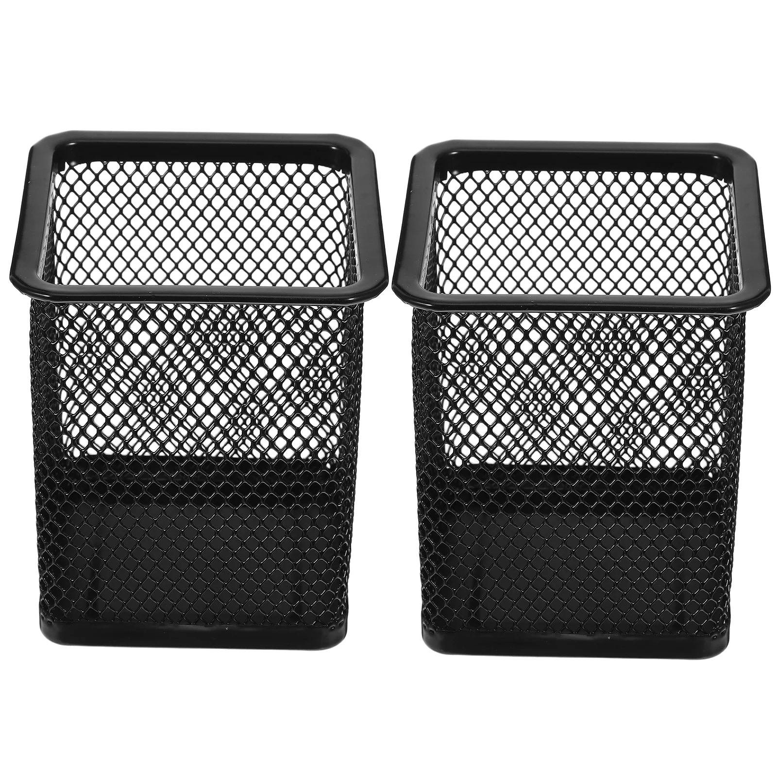 

2pcs Metal Hollow Out Pencil Holder Square Mesh Design Lightweight Organizer For Desk Storage Cosmetics Trinkets