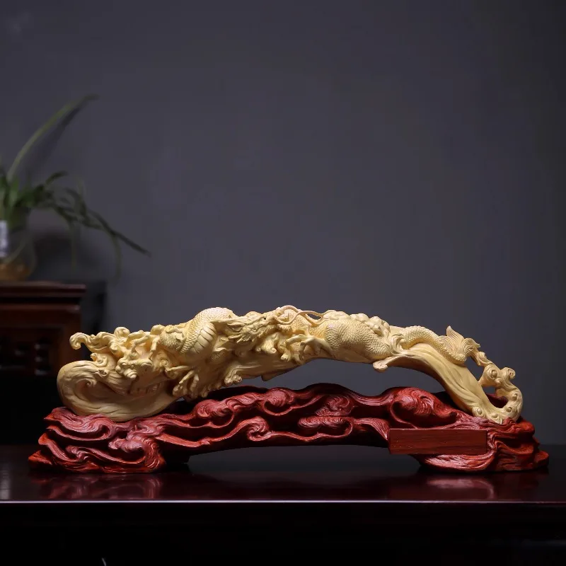 Boxwood Carving Dragon Ruyi Ornament Home Living Room Office Decoration Masterpiece, Auspicious Gift Art Collectible