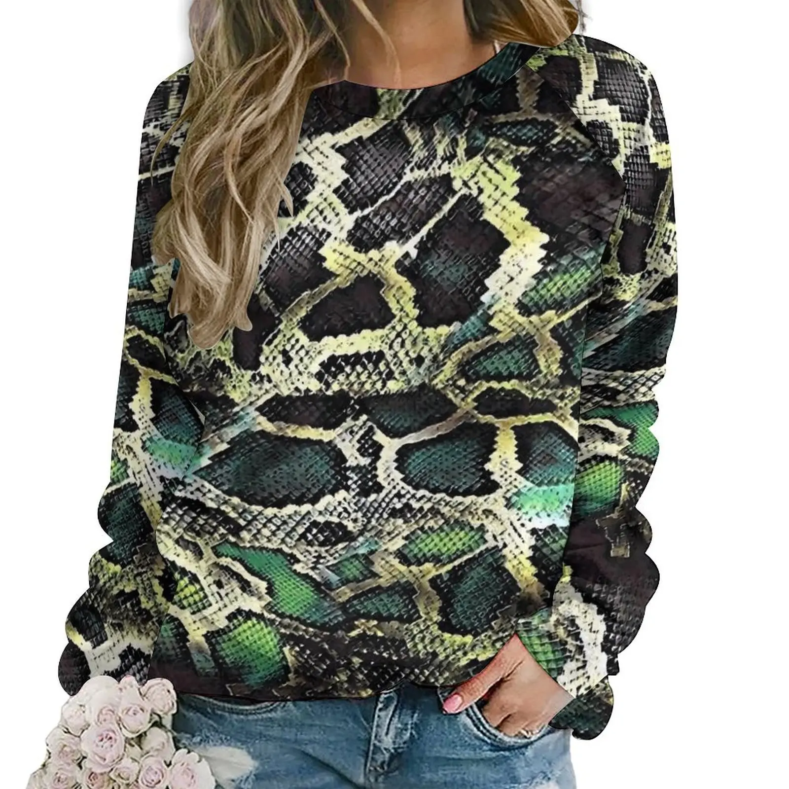 Snake Skin Print Casual Hoodies Green And Black Cute Design Hoodie Autumn Long Sleeve Fashion Oversized Sweatshirts Gift Idea