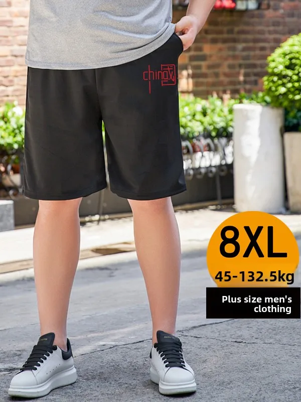 

Summer Ice Silk Men's orts Casual Beach Home Pants plus Size Trendy Printed mid Waist Straight Leg Thin Fabric No Ironing N...