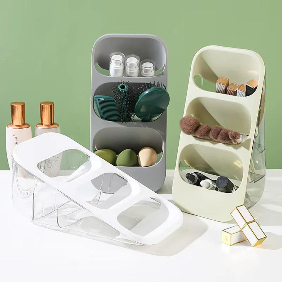 

1PC Three-layer Compartment Makeup Brush Storage Box Multi-functional Tableware Stationery Organizing Rack Desktop Shelf