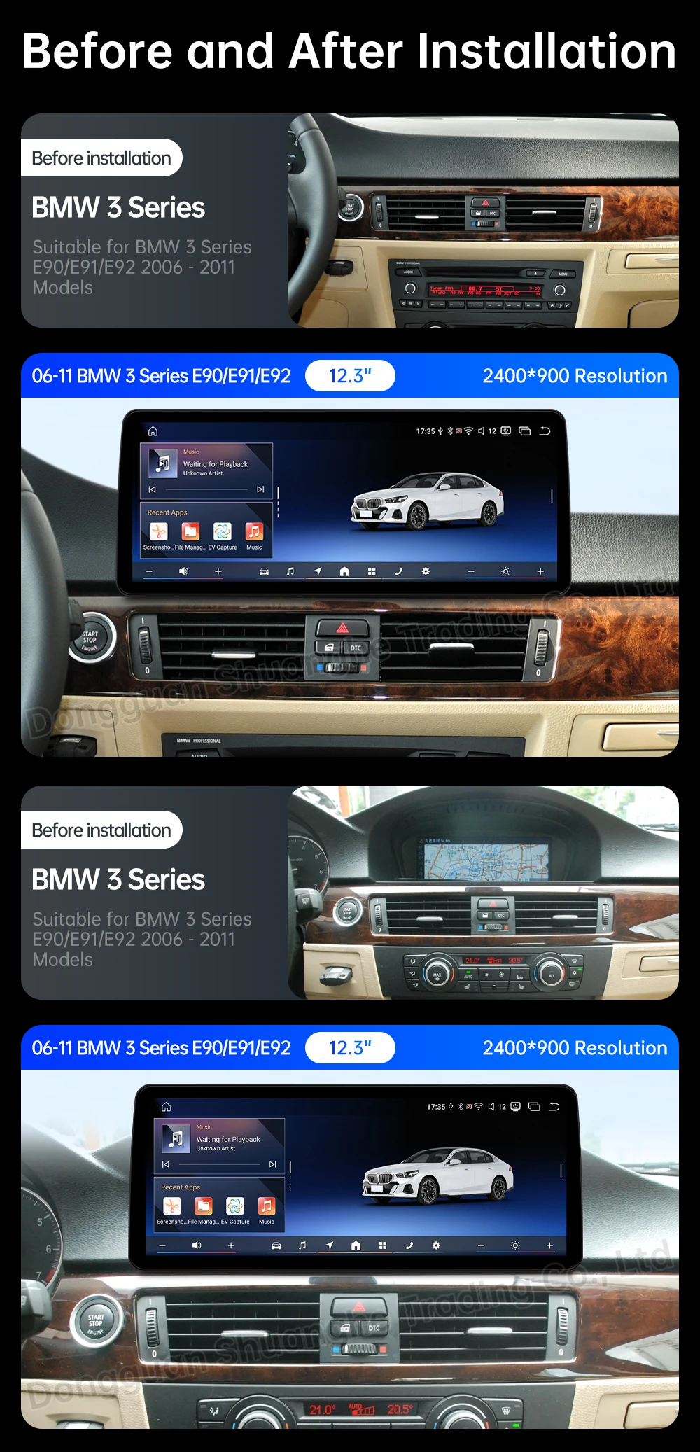 GPS Android 16 Car Multimedia Video Radio Player for BMW 3 Series E90 E91 E92 2006 - 2011  QLED Screen BT 4G