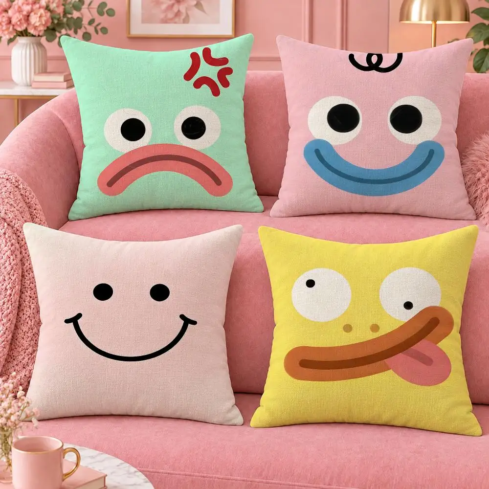 Art Cute Facial Expressions Cushion Cover Cute Cartoon Throw Pillow Cover Soft Plush Cushion Cover Sofa Bedroom Home Decor