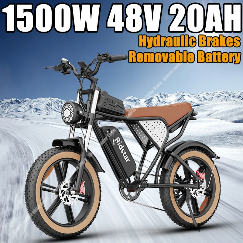 Ridstar Q20 Ebike 1500W 48V 20Ah 20*4.0 Inch Fat Tire Mountain Snow Electric Bicycles Hydraulic Brakes Electric Bike Motorcycles