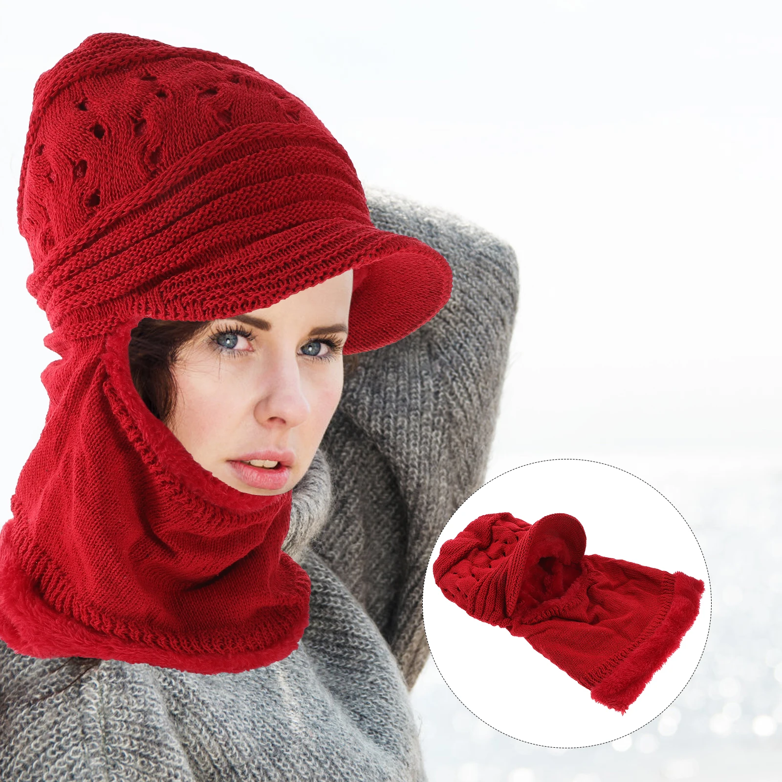 

Warm Hood Scarf Hat Thickening Beanie Windproof Ski Hats for Women and Thermal Knit