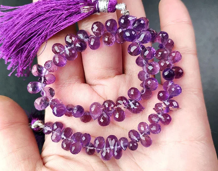 Natural Amethyst Faceted Loose Beads Water drop shape Gemstone Bracelet Or Necklace For DIY Jewellery Making For Men And Women