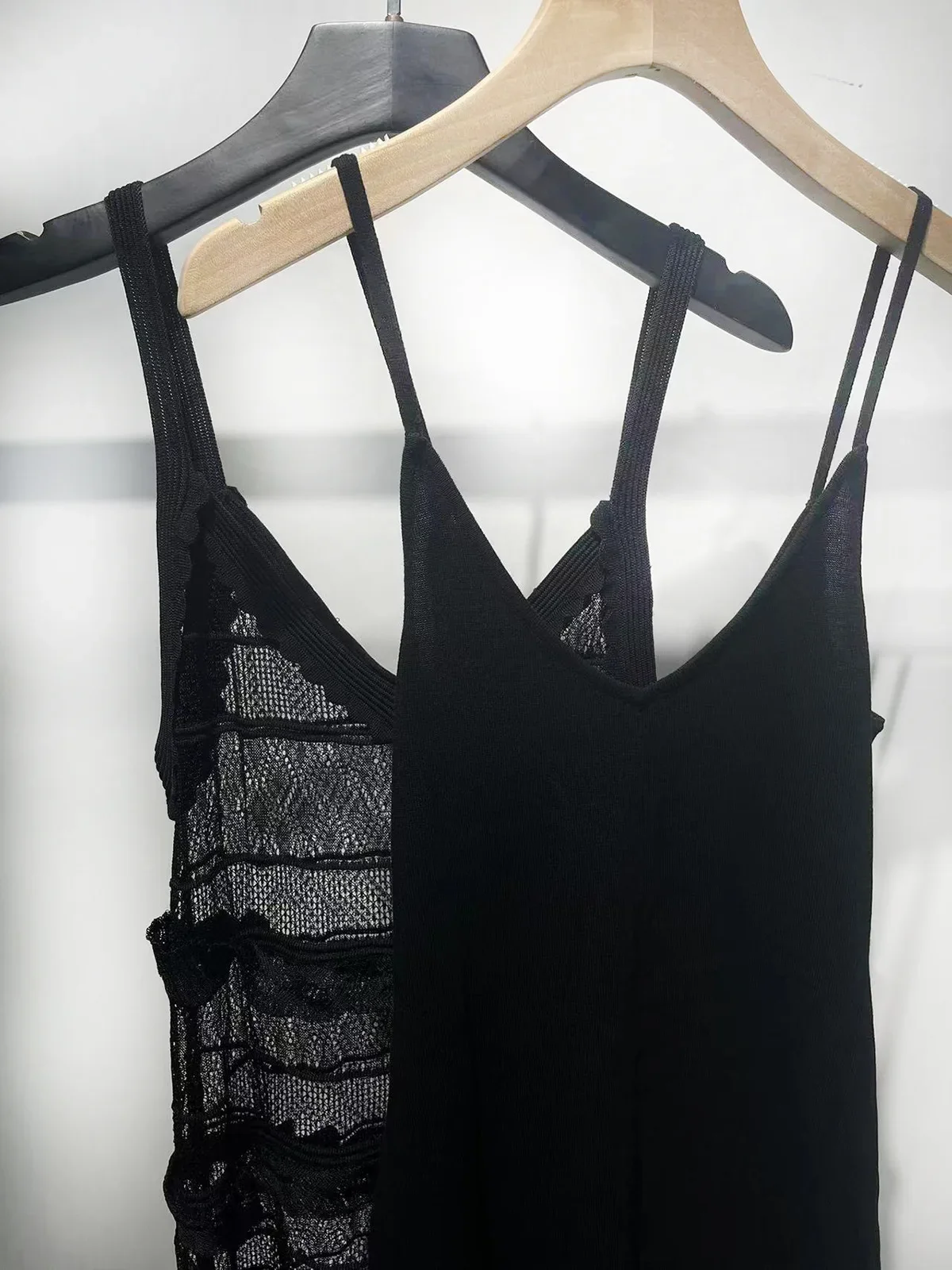 Women's 2025 new knitted suspender dress slim lace decoration including lining maxi dress