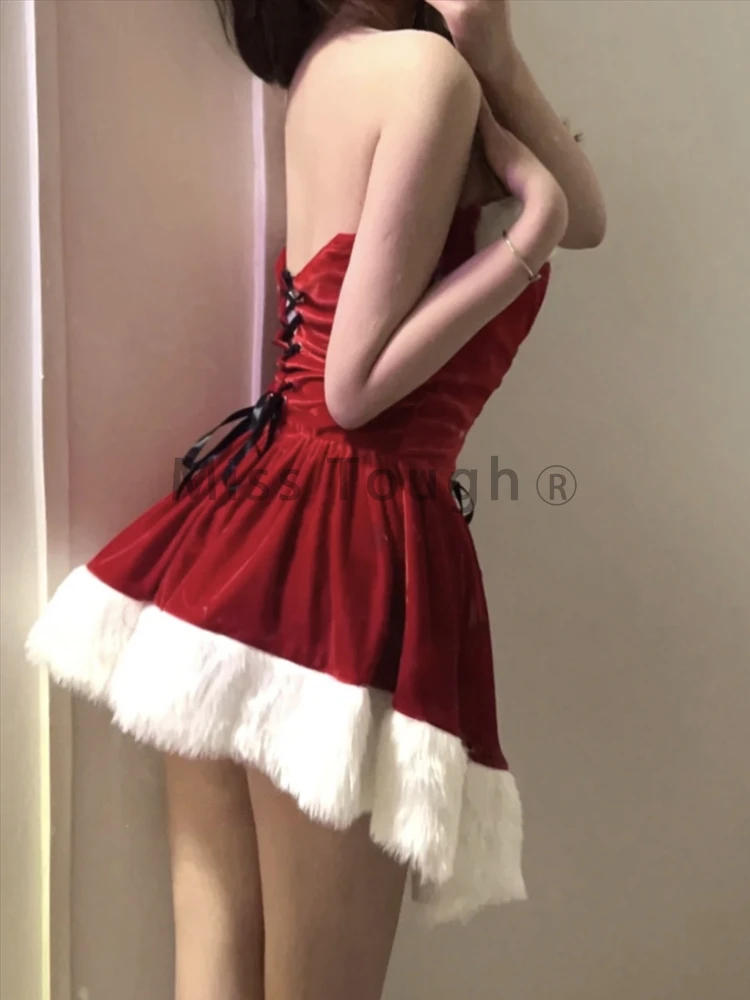 Christmas Red Three Piece Set Women Off Shoulder Sexy Party Dress Suits Female Korean Fashion Designer Slim Casual Clothes 2024