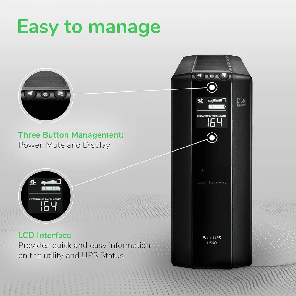 UPS 1500VA UPS بطارية احتياطية وواقي من زيادة التيار، BX1500M مزود طاقة البطارية الاحتياطية، AVR، حماية Dataline