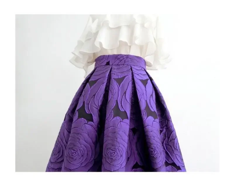 Rose Lila Floral Elegante Chic Hohe Taille Ballkleid Lose frauen Rock Knielangen Lange Röcke Für Frauen Kleidung mode 2025 – Detail 7