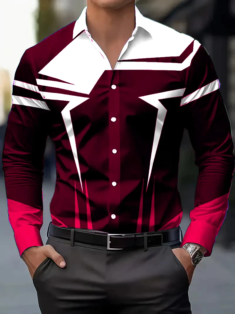 

Новая мужская рубашка с воротником и длинными рукавами, повседневная полосатая рубашка с 3D художественным принтом, удобная пуговица, новая серия