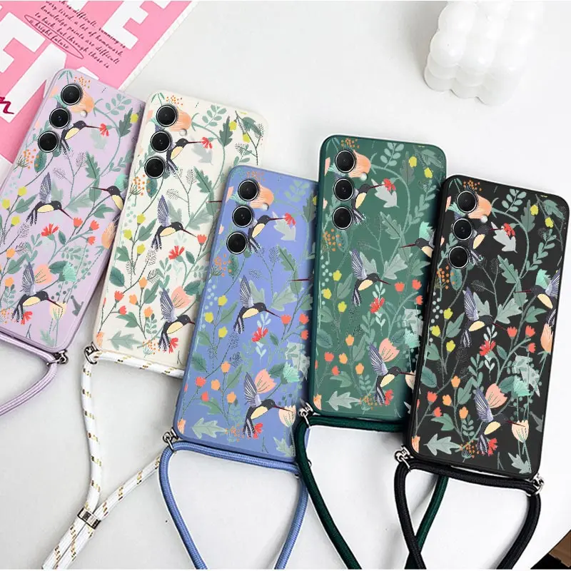 A55 Free Bird Crossbody Lanyard Silicone Phone Case For Samsung Galaxy A55 Shatterproof Protection Galaxy A55 Soft Back Cover