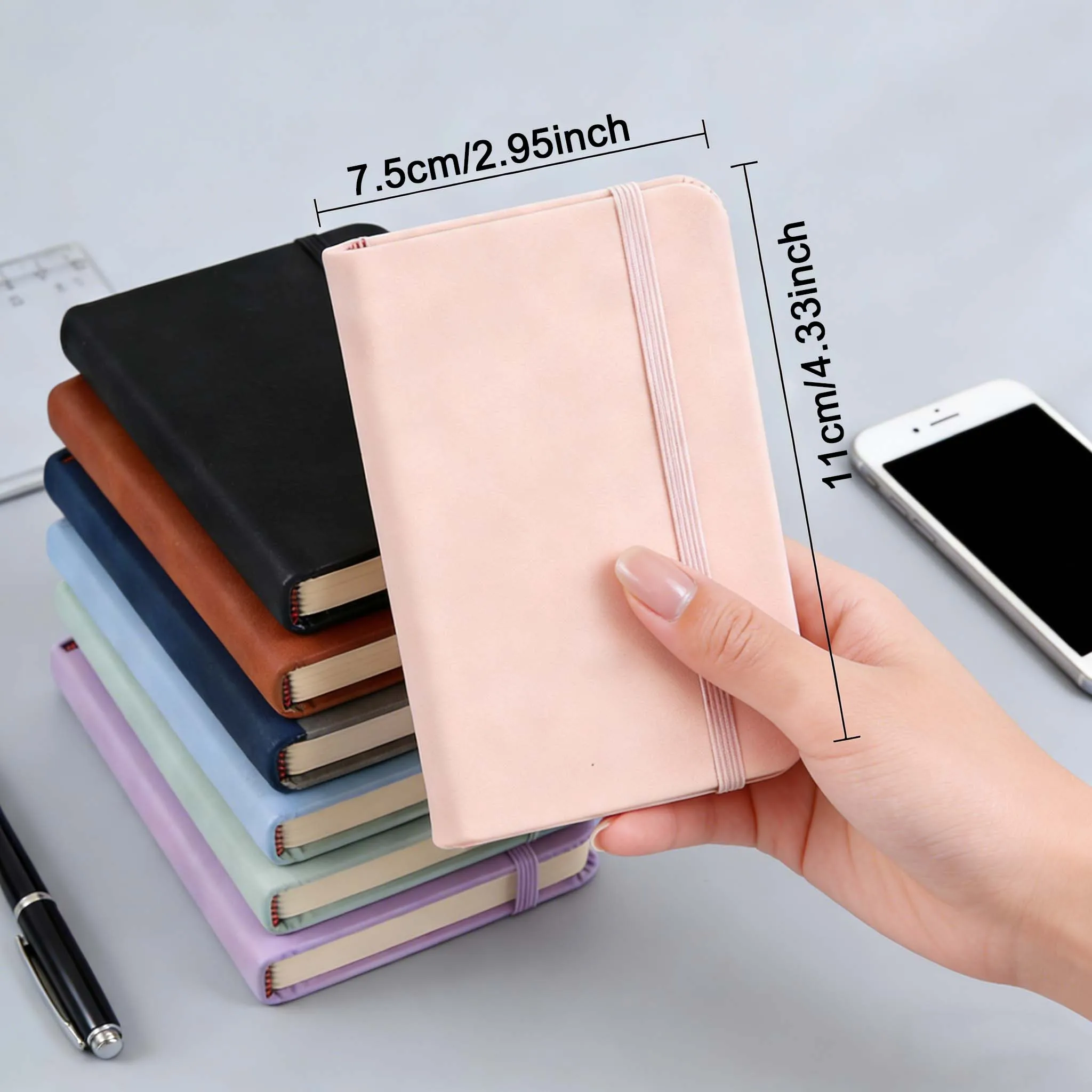 Mini Libreta A7, Bloc de Notas Portátil de Bolsillo |   Agenda con Cubierta de Cuero PU, Diario, Planificador, Bloc de Notas |   Material de oficina y escolar compacto para Dai
