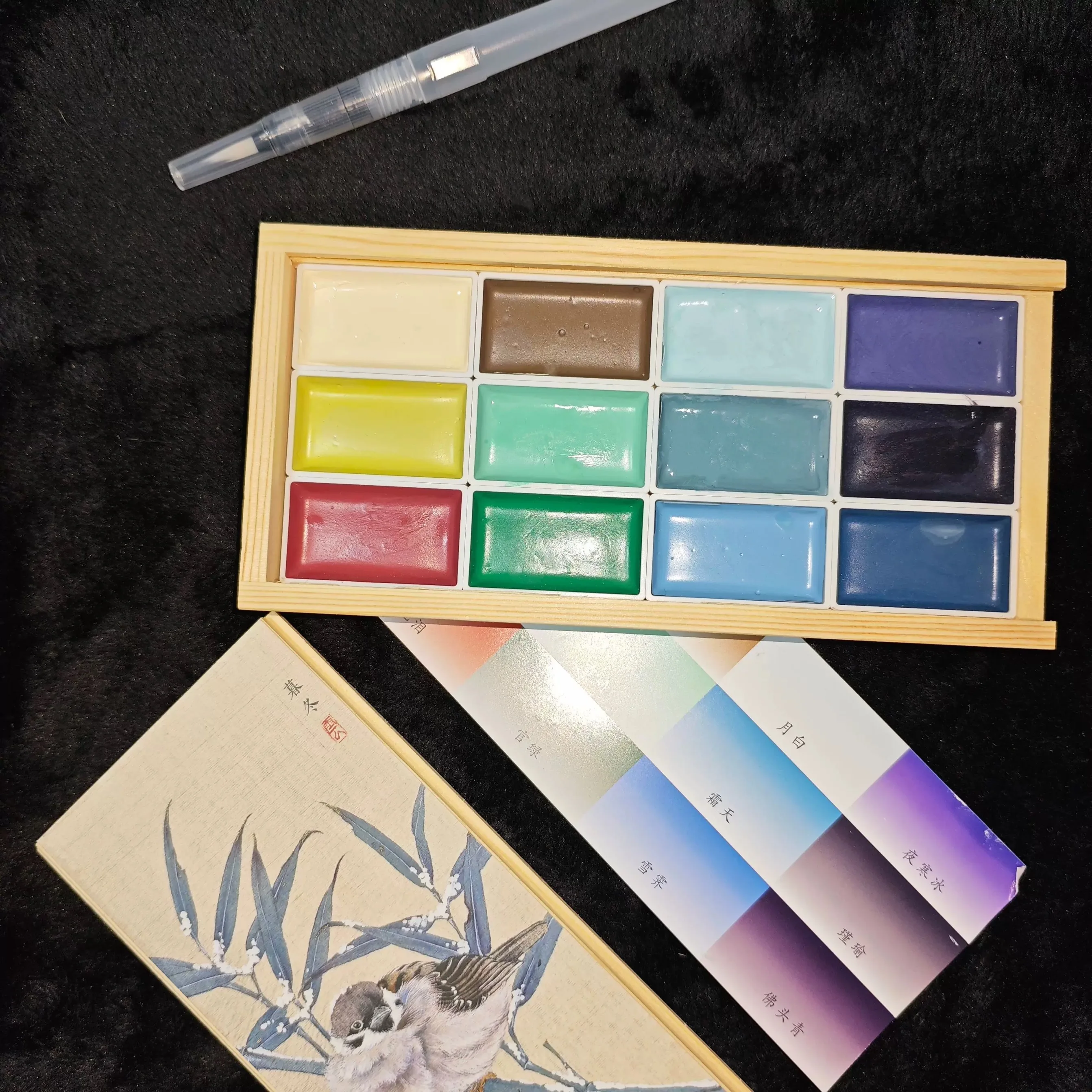 مجموعة صناديق خشبية احترافية مطلية بالألوان المائية، فن رسم يدوي محمول مكون من 12 لونًا، فن أظافر