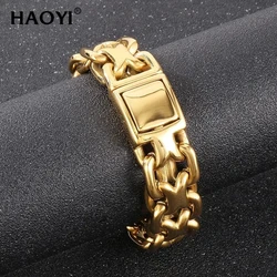 HAOYI Fashion Bracelet Stainless Steel Double Layer O-shaped Welded Chain Men's Square Buckle Bracelet's Charm Jewelry