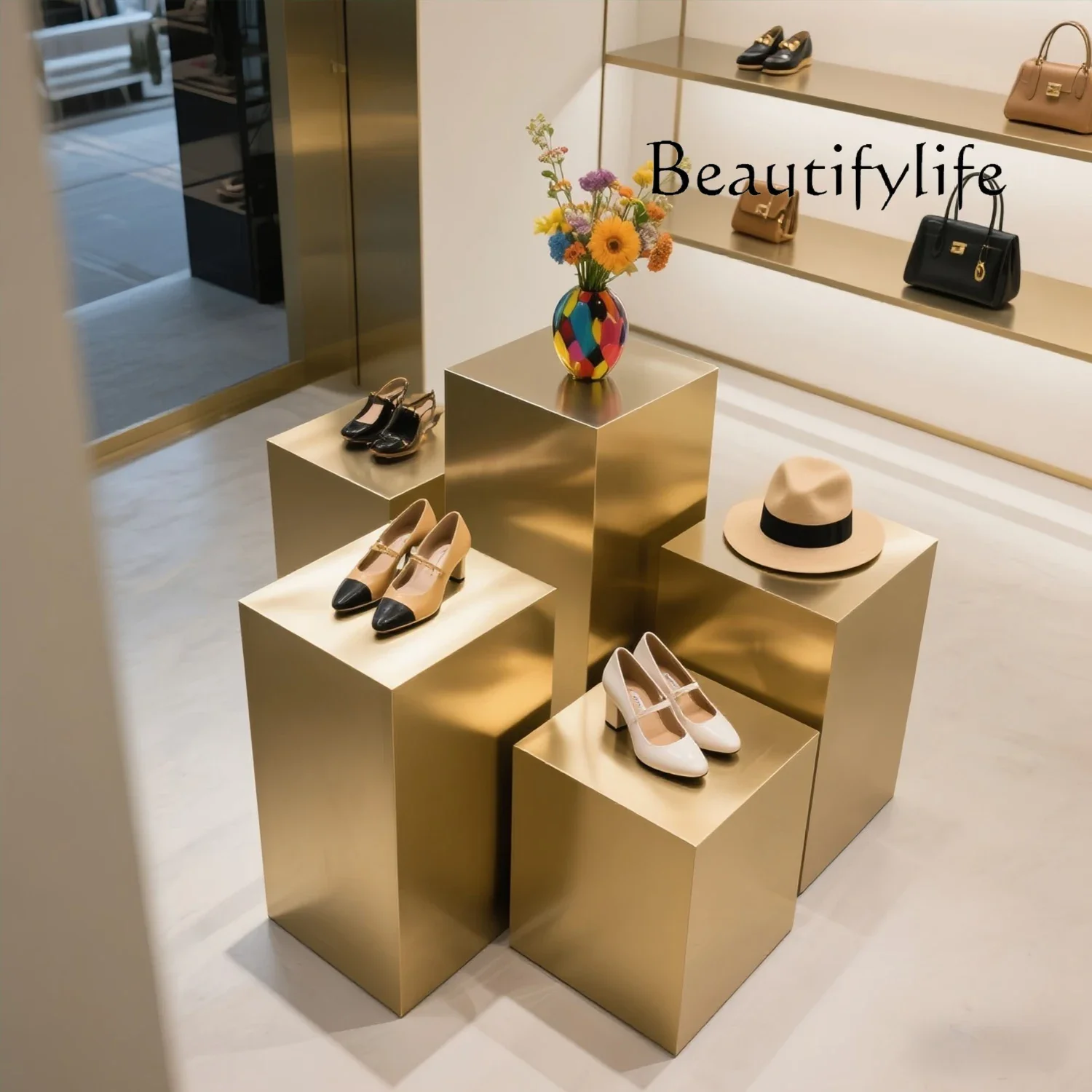 BX High-end Clothing Store Display Table High And Low Water Table Window Decoration Floor Table Stainless Steel Silver Nakajima