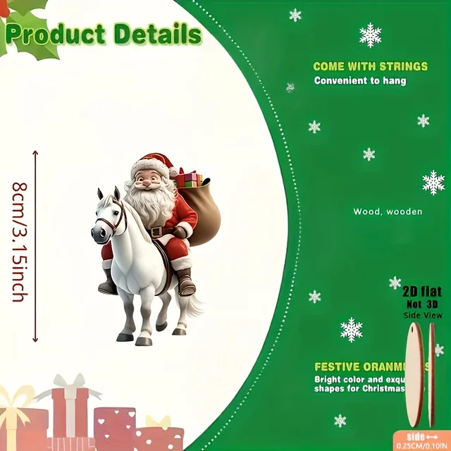 8pcs Different Riding Tools 2D Flat Santa Claus Wooden Ornament Set - Perfect for Christmas Trees and Holiday Home Decorations 3