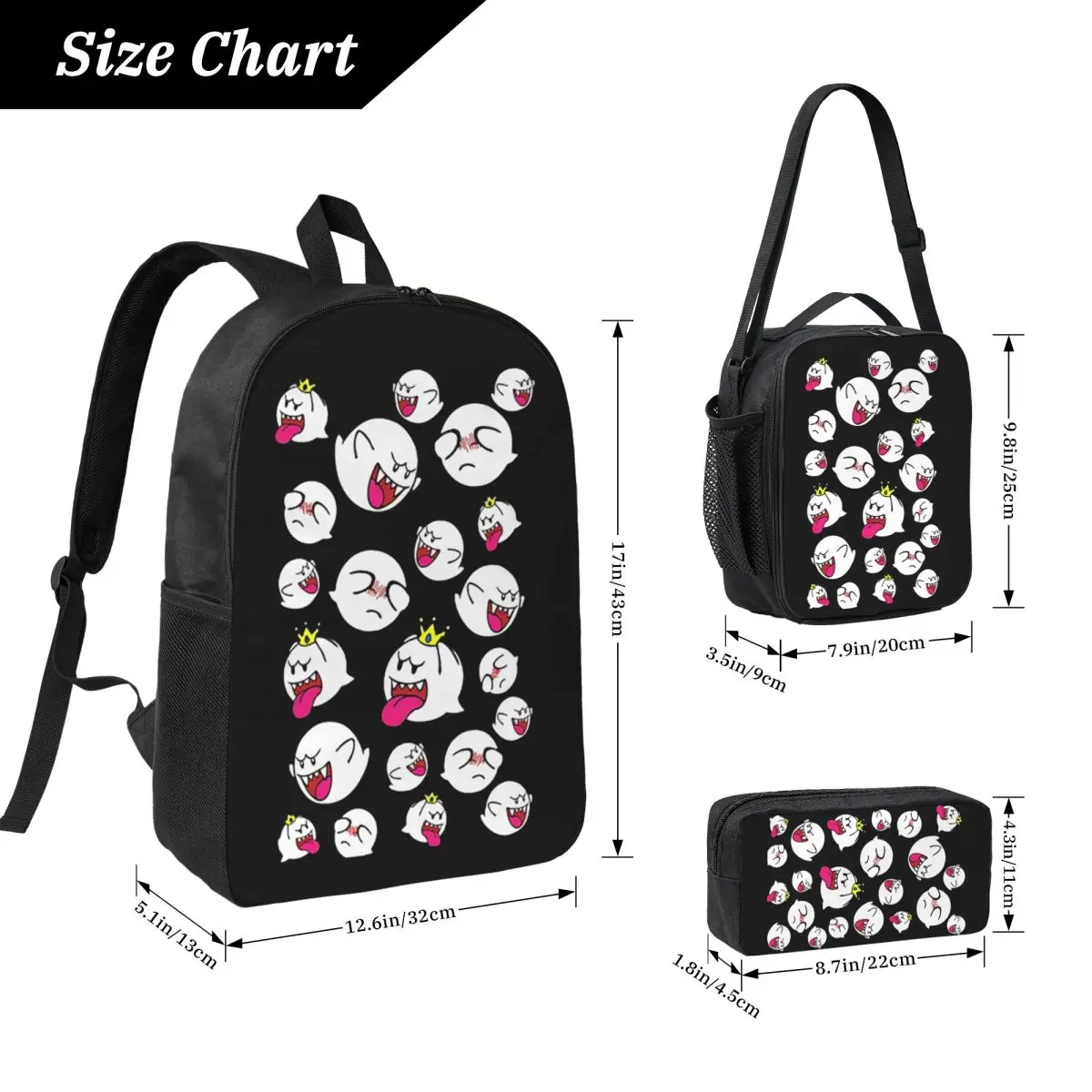 

King Boo Backpack Student Boys Girls BookBag School Bag Laptop Shoulder Bags 3ps Insulated Lunch Bag Pencil Case