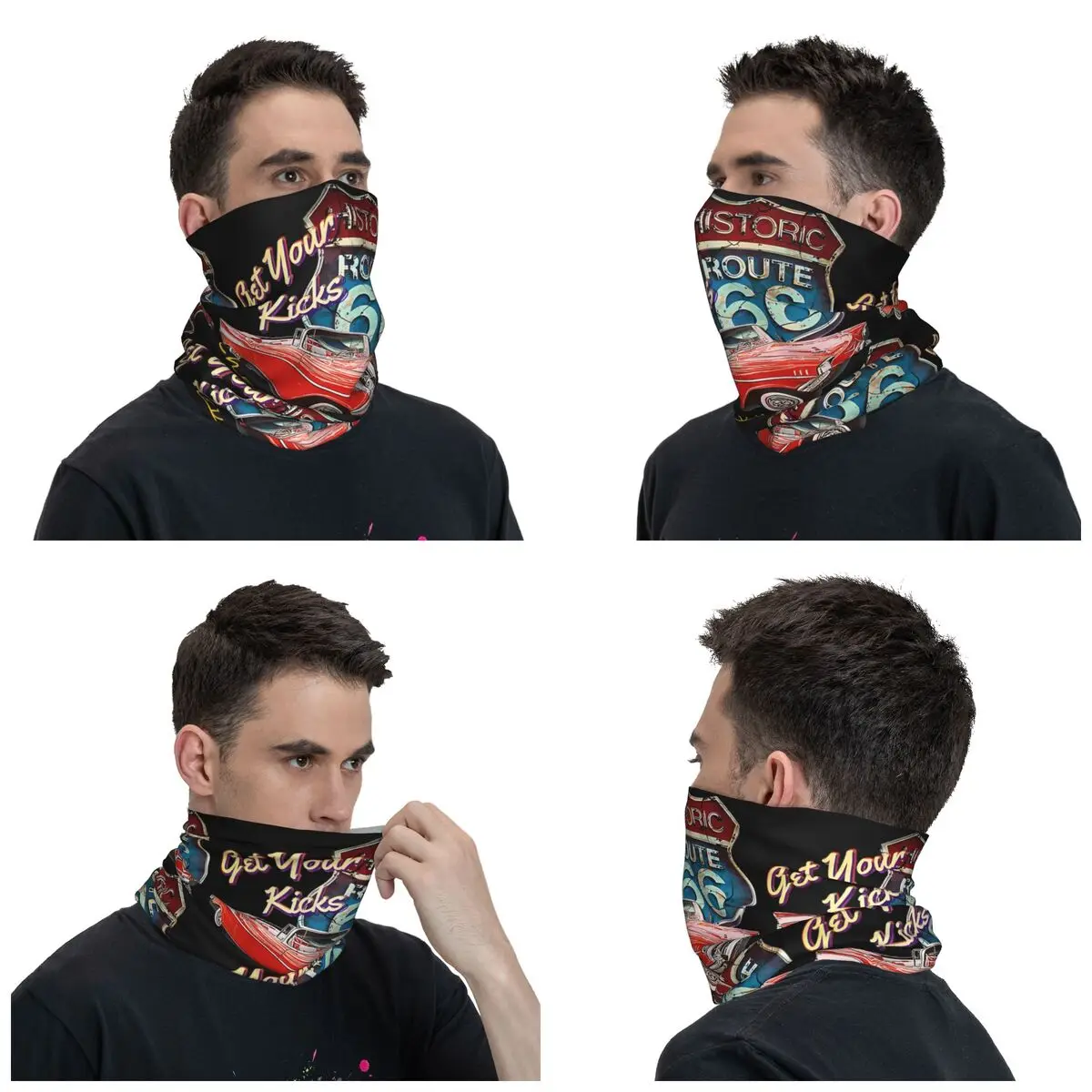 Route 66 Street Bandana Neck Gaiter Printed Cruise Mask Scarf Multifunctional Cycling Scarf Outdoor Sports Unisex Adult Washable