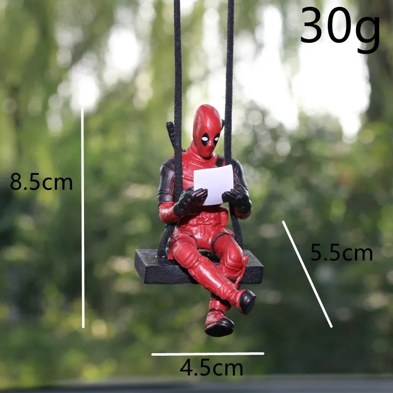 Marvel Deadpool Car Pendant Cartoon Anime Figures Rearview Mirror Leather PU Lanyard Indoor Kawaii Funny Model Accessories Gifts