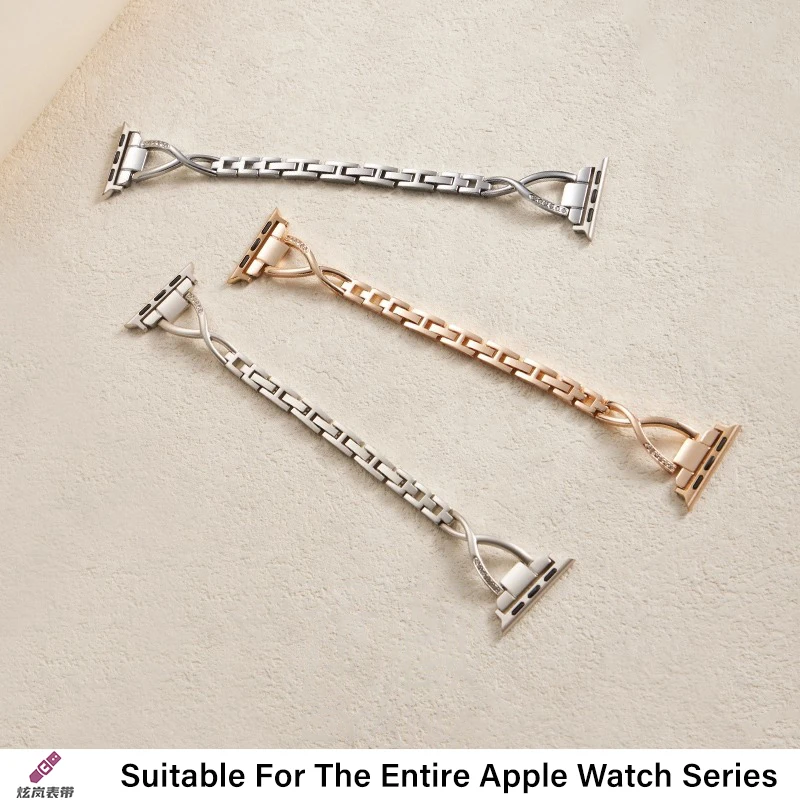 Vereenvoudigd ontwerp metalen Apple Watch-band met stippendiamant voor IWatch23456SE Compatibel met Apple Watch 7-armbandketting dun