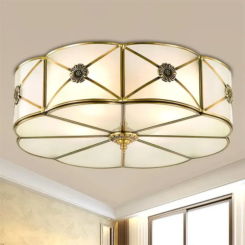 European Copper Ceiling Lights Lamparas De Techo Lustre Luminaria Abajur Vintage Luxury Living Room E27 Home Lighting Fixtures