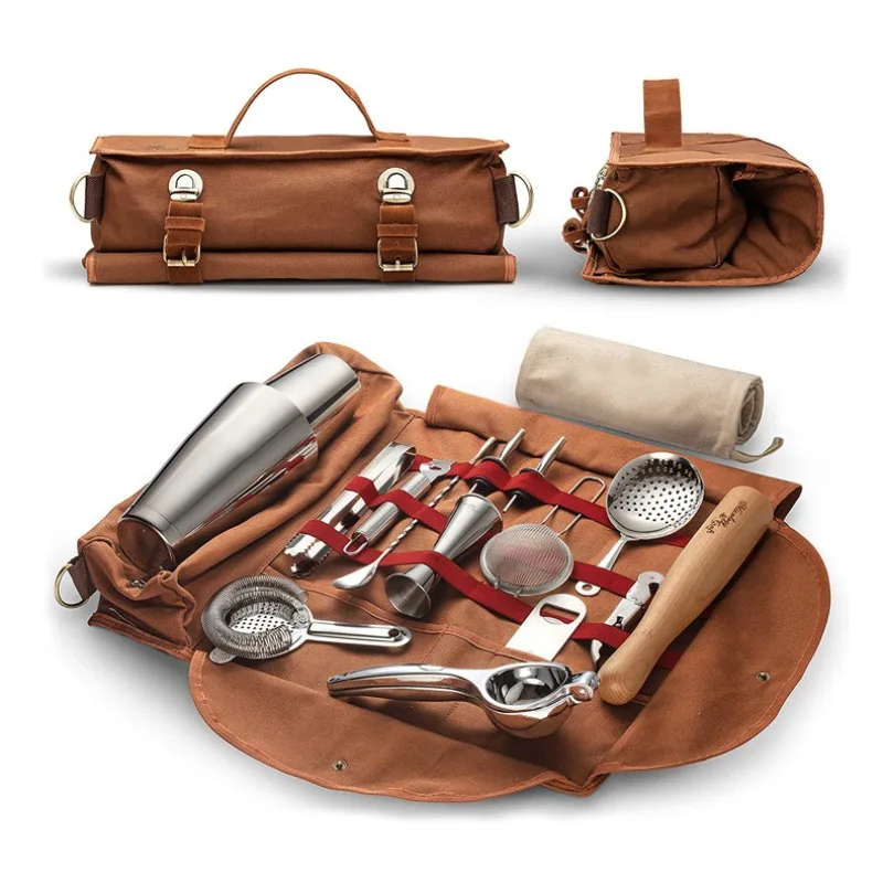 

BIESUO Mixology Bag Empty Bartenders Roll Up Kit Bag Wine Accessories