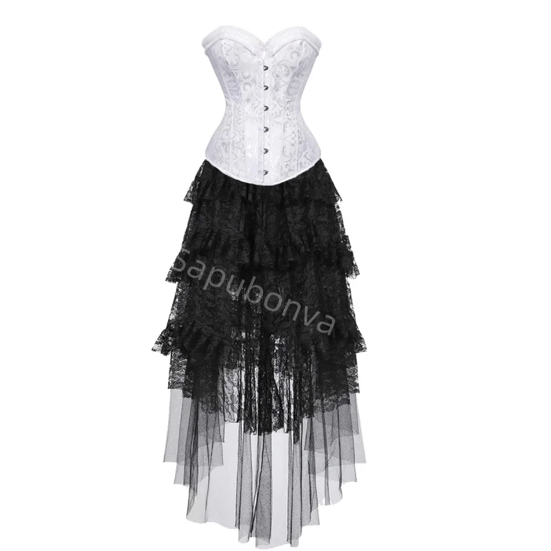 

Корсетное платье-комбинация с кружевным бюстье для женщин, костюм для вечеринки, сексуальный бурлеск, женский наряд больших размеров, готический, на Хэллоуин, белый
