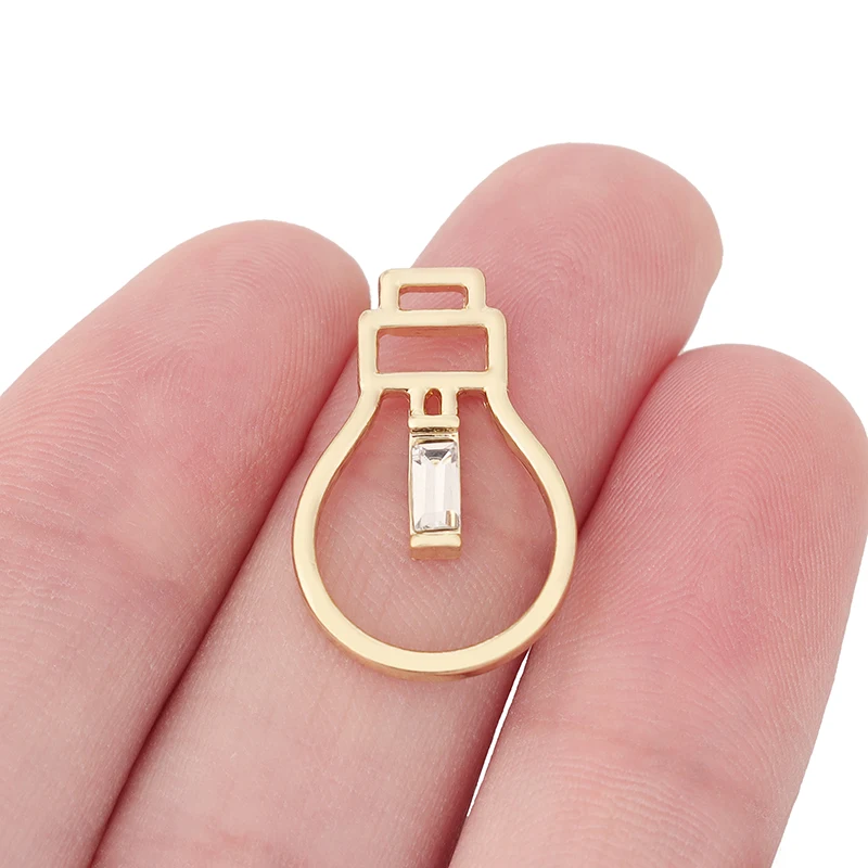 10 x Gold Color Open Bulb & Rhinestone Charms Pendants for Necklace DIY Jewelry Making Accessories 24x16mm