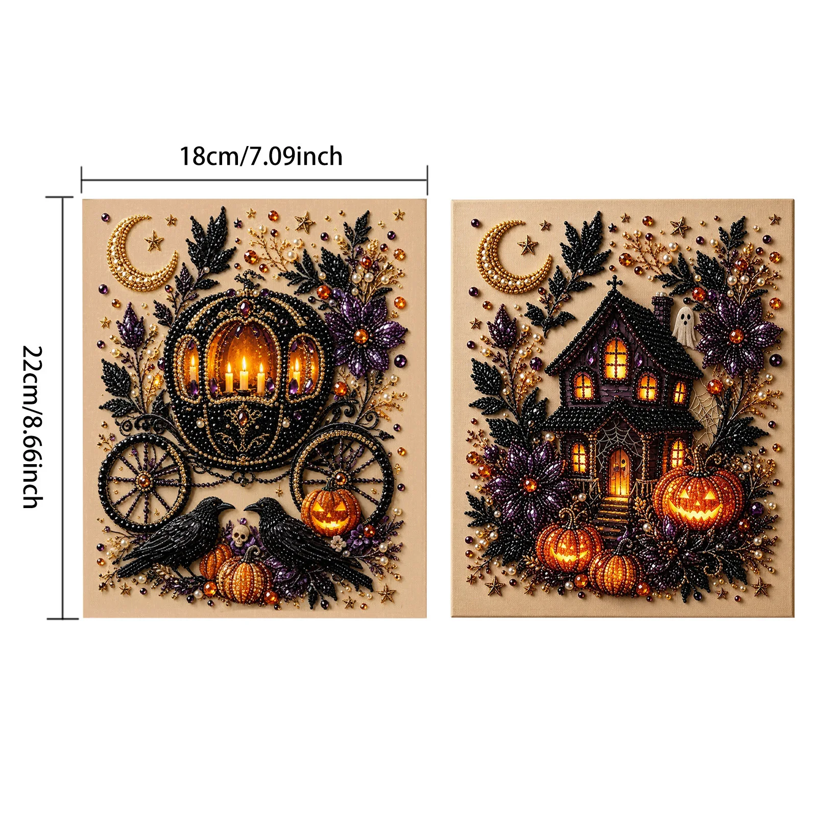 Dowmoo Leinwand Halloween Diamant-Kunst-Set Nano Perlglanz-Stoff Holz Acryl Glänzend Weich Robust Stressabbau Lebendiges Bastelset – Detail 1