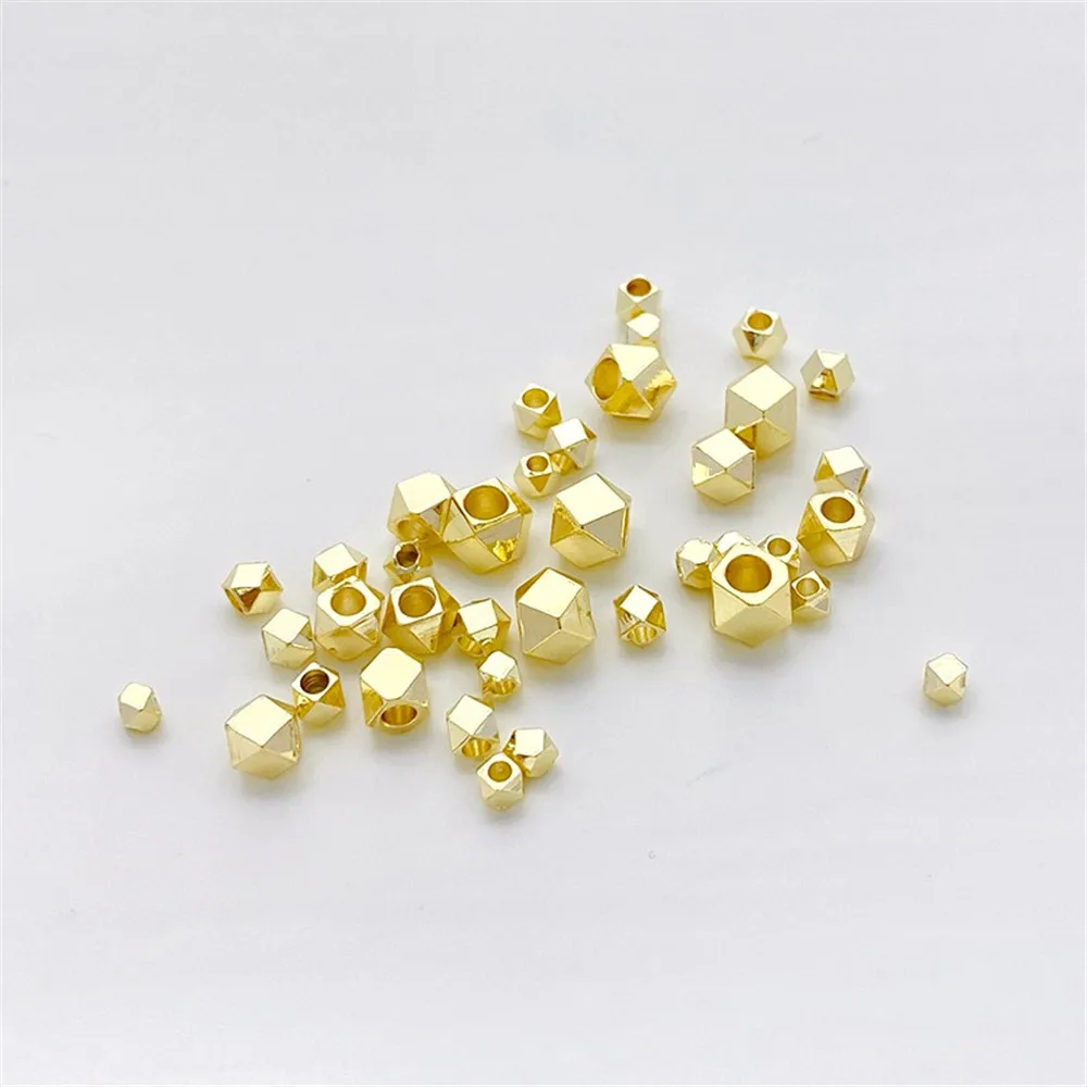 14K Gold Colored Polygonal Cut Corner Beads, Multi-faceted Scattered Beads, Handmade DIY Bracelet, Necklace, Accessory Materials