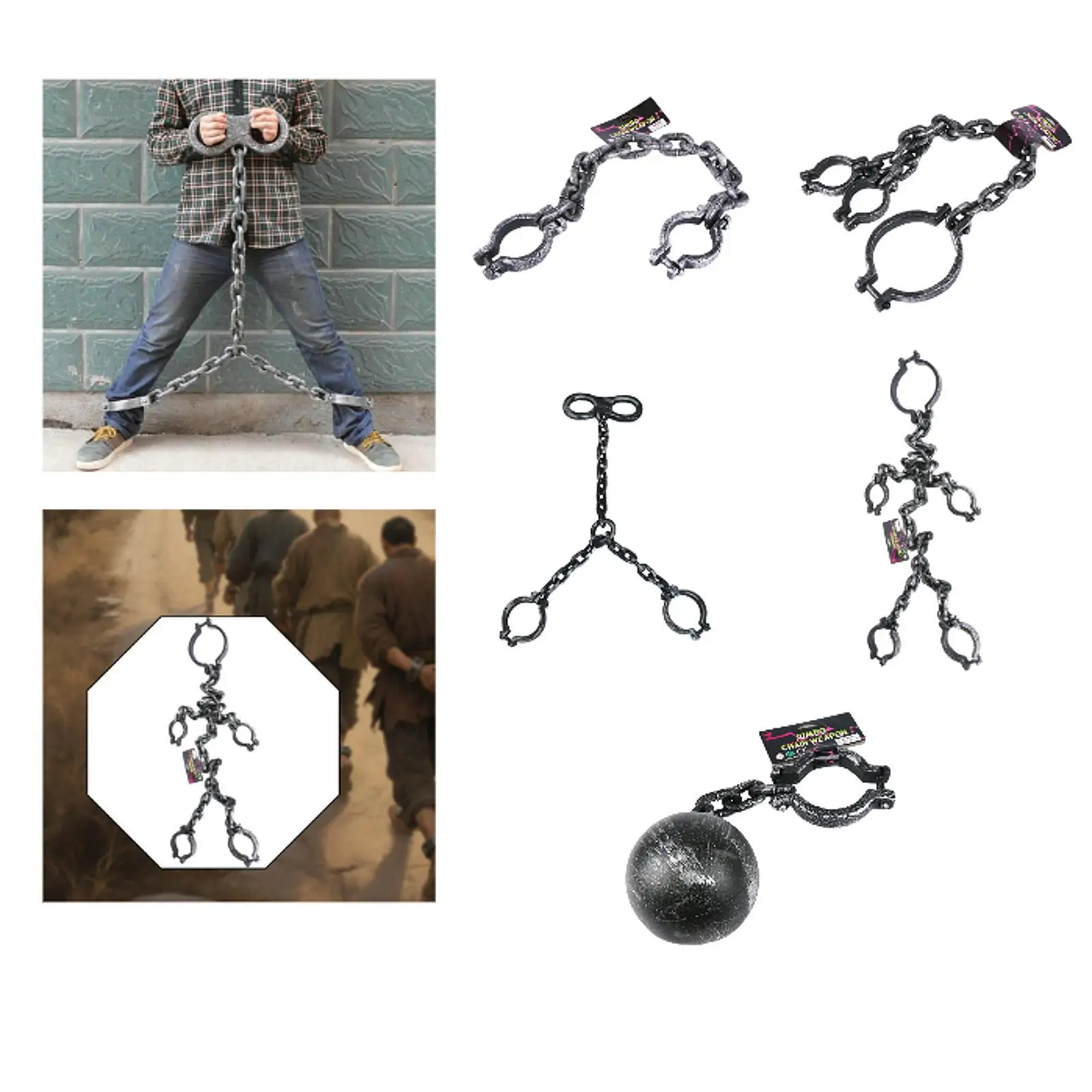 

Halloween Shackles Novelty Horror Decoration Plastic Shackles with Chain Fake Shackles Prop for Masquerade Haunted House Cosplay