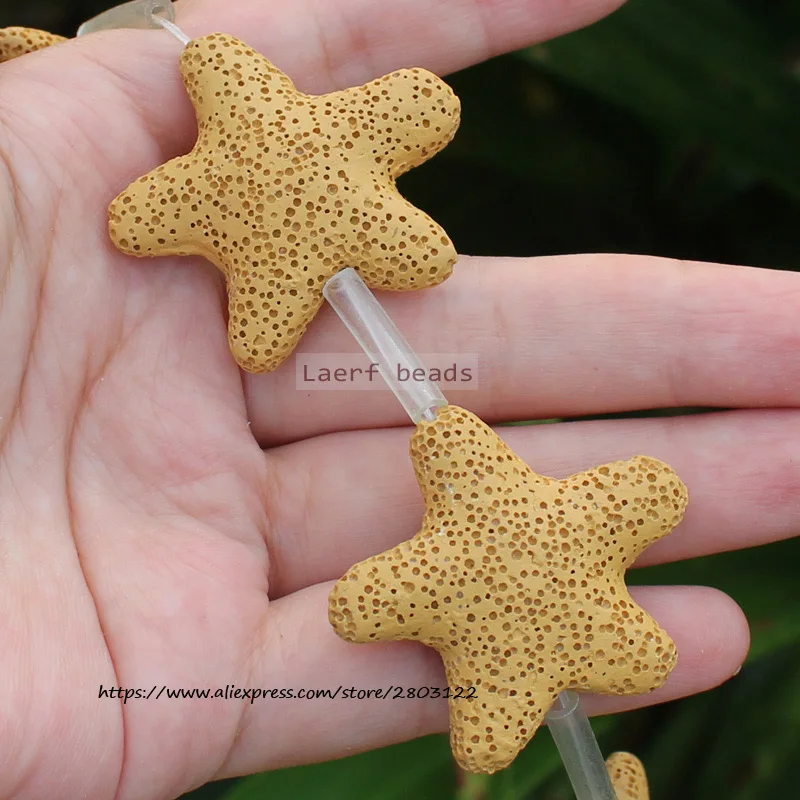 Natural 38mm Multi-Color Volcanic Lava Stone star-fish shape loose beads 15inch 10 Colors, For DIY Jewelry Making !