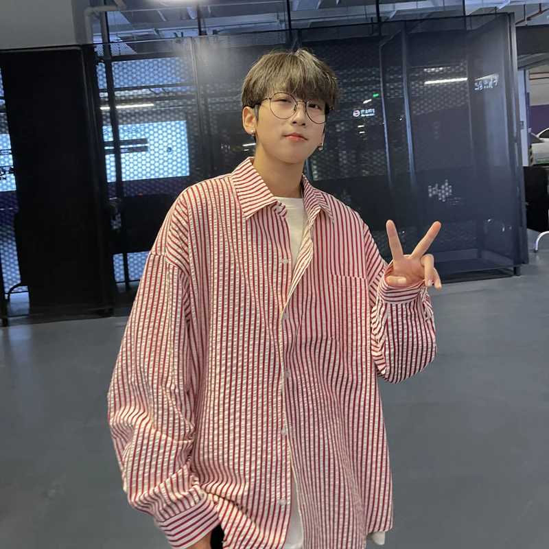 

Trendy Striped Long Sve Casual irt for Men Spring Autumn New Sle Faionable Streetwear Outerwear Loose Fit Button down