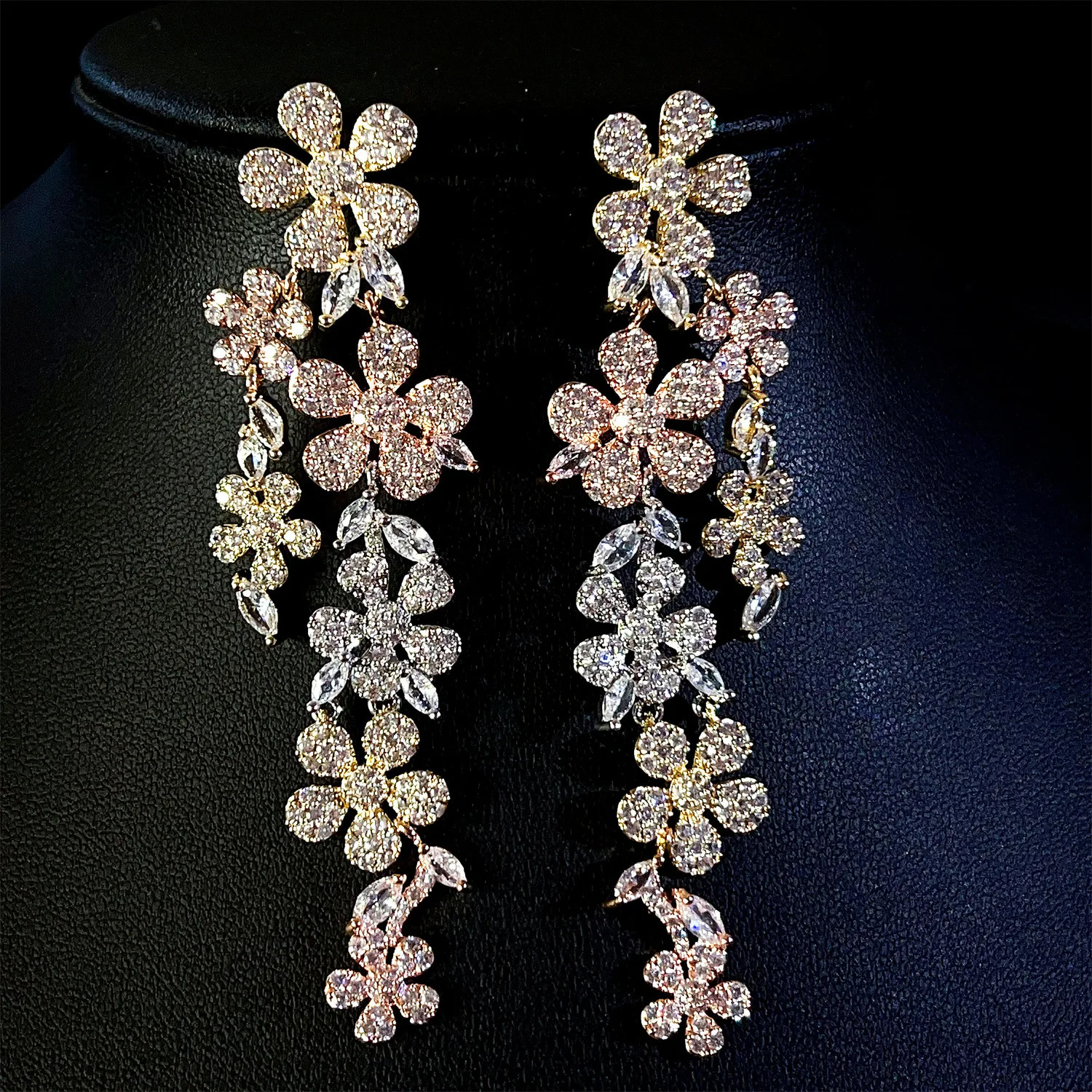 

New Charming Stunning Women's Flower Shape Long Multicolor Earrings Outfit Jewelry Set for Dubai Wedding Party Holiday Gift E337