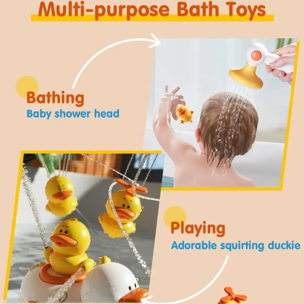 Divertidos juguetes eléctricos de agua para baño de bebé, patos de chorro de rotación, cabezal de ducha de baño, juego de juguetes de ducha de dibujos animados multifuncionales para bañera
